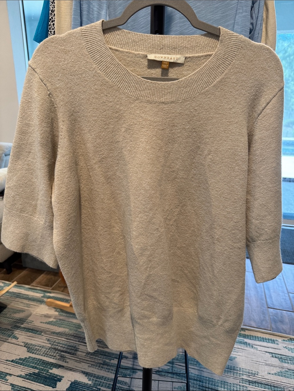 DownEast Cream Scoop-Neck Short-Sleeve Sweater XXL